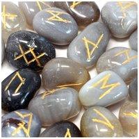 KDMD Grey Agate Rune Stone Set in Pouch with 25 Symbols Stones