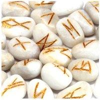 KDMD White Agate Rune Stone Set in Pouch 25 Stones