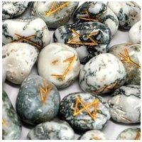 KDMD Tree Agate Rune Stone Set in Pouch with 25 Stones in White