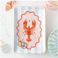 KDMD Pastel Lobster Trinket Dish Coastal Blue Stripes & Fun Decor