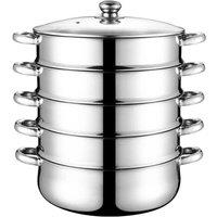 Kelvenix 28cm 5 Tier Stainless Steel Steamer Pot Large Capacity Healthy Cooker in Silver