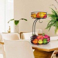 Kelvenix Fruit Basket, 2-Tier Fruit Bowl with Banana Hanger in Black | Size: 0.6m2