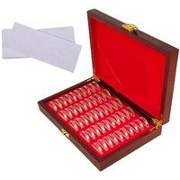 SPETLEK Wooden Coins Display Storage Box 50Pcs Case Capsules in Brown | Size: Large