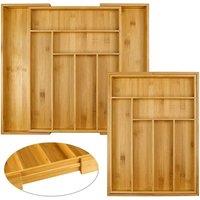 NESTLUNE Large Extendable Cutlery Tray 6-8 Compartment Kitchen Drawer in Brown | Size: 0.5m x 1m