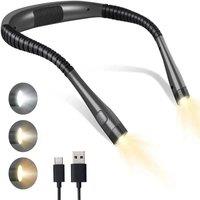 Nordara LED Neck Reading Light USB 3-Color Bed in Grey