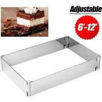 NESTLUNE Square 6"-12" Adjustable Cake Ring Mold DIY in Silver | Size: 100 cm x 15 cm