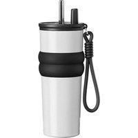 NESTLUNE Stainless WhiteSteel Coffee Thermal Mug Straw Cup in White | Size: 100 cm x 15 cm