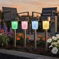 Garden Greatness 4 Pack Stainless Steel Solar Stake Lights in Silver