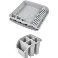 Keeeper Dish Drainer Rack With Drip Tray & 5 Compartments Cutlery Draining Tray in Grey