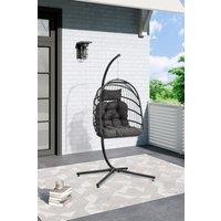 Garden Sanctuary Outdoor Hanging Chair with Stand & Cushion in Dark Grey