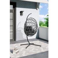 Garden Sanctuary Freestanding Woven Outdoor Hanging Chair with Cushion in Dark Grey