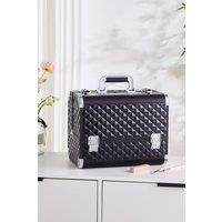 SHEONLY Makeup Box Professional Cosmetic Organizer Aluminum Storage Box with 6 Trays in Black