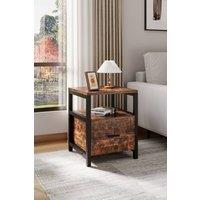 Wooden Side Table with Single Drawer in Brown