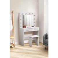 HollywoodStyle Dressing Table Set with Large Illuminated Mirror in White