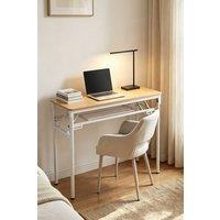 Living and Home Foldable 80 x 40cm 2-tier Office Desk with Adjustable Foot Pads in Light Brown | Size: 80 x 40 cm