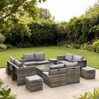 FURNITURE ONE 14 Pieces PE Rattan Garden Sofa Set, 12 Seater Garden Conversation Set in Grey
