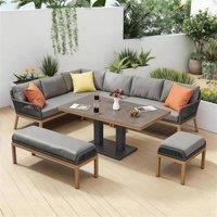 FURNITURE ONE 9 Seaters Aluminium Outdoor Corner sofa set with Lifting Table in Grey