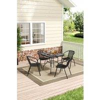 Living and Home Square Garden Tempered Glass Table with 4 PE Rattan Chairs