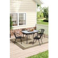 Living and Home Rectangle Garden Tempered Glass Table with 4 PE Rattan Chairs in Grey