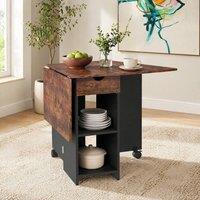 STILVORA Dining Table with Storage & Drop Leaf Rustic Brown