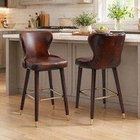 STILVORA Bar Stools Set of 2 with wooden structure in brown