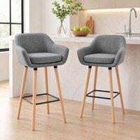 STILVORA Set of 2 Bar Stools with wooden structure grey linen