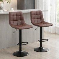 STILVORA Bar Stools Set of 2 Adjustable with Steel Frame in Brown