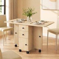 STILVORA Dining Table with Storage & Drop Leaf Natural Wood in Light Oak