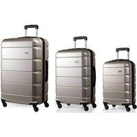 A2B Exodus Hard Sided 3pc Suitcase Set, 4 Wheel Cabin & Hold Luggage in Gold | Size: 3 Pack
