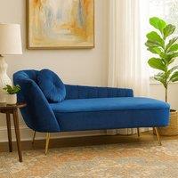 Orsina Decent Grey Left Arm Velvet Chaise For Livingroom, Chaise Couch With Button Tufted Cushion, Grey Lounge Sofa in Blue