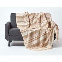 Homescapes Cotton Morocco Striped Throw in Beige | Size: 255 cm x 360 cm