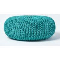 Homescapes Large Round Cotton Knitted Pouffe Footstool in Green