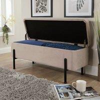 Home Source Storage Ottoman Seat Boucle Velvet Metal Legs Compact Bedroom Storage in Light Grey