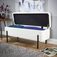 Home Source Storage Ottoman Seat Boucle Velvet Metal Legs Compact Bedroom Storage in White