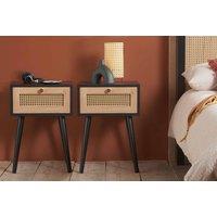 Birlea Pair of Bedside 1 Drawer Cabinet Rattan Croxley Side Table Black