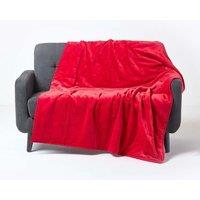Homescapes Velvet Quilted Throw 100% Cotton, Soft & Luxurious Blanket in Red | Size: 150 cm x 200 cm