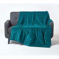 Homescapes Velvet Quilted Throw 100% Cotton, Soft & Luxurious Blanket in Emerald | Size: 125 cm x 150 cm