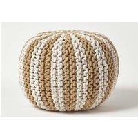 Homescapes Knitted Pouffe Striped Footstool 35 x 40 cm in Natural