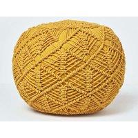Homescapes Macrame Knitted Pouffe 35 x 40 cm in Mustard