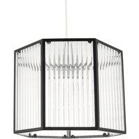 Happy Homewares Vintage Industrial Lantern Pendant Shade in Black with Ribbed Glass
