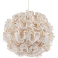 Happy Homewares Modern White & Taupe Ribbon Velvet Fabric Round Pendant Light Shade