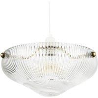 Happy Homewares Modern Transparent Mini Line Ribbed Glass Pendant Bowl Lamp Shade in Clear