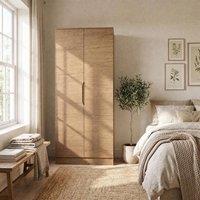 FWStyle Luno Oak 2 Door Double Wardrobe Rail & Shelf (H) 180 (W) 80 (D) 50cm in Brown