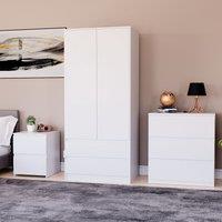 Home Discount Vida Designs Denver Bedroom Set (2 Dr Bedside, 3 Dr Chest, Wardrobe) in White