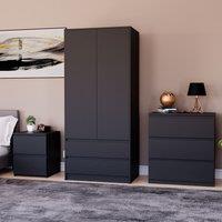 Home Discount Vida Designs Denver Bedroom Set (2 Dr Bedside, 3 Dr Chest, Wardrobe) in Black