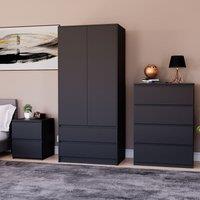 Home Discount Vida Designs Denver Bedroom Set (2 Dr Bedside, 4 Dr Chest, Wardrobe) in Black