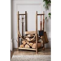 Dibor Contemporary Fireplace Freestanding Gold Fireside Firewood Log Holder, Log Storage Rack with Companion Set
