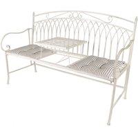 Dibor Vintage Large Cream Arched Outdoor Garden Furniture Companion Seat Garden Bench with Free Set of 2 Grey Seat Pad Cushions