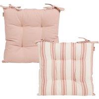 Dibor Set of 4 Cotton Stripe Indoor Outdoor Chair Sofa Seat Pads 40 x 40cm in Pink | Size: 40 cm x 40 cm