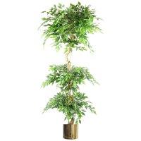 Leaf 180cm Artificial Twisted Ficus Tree Ball Topiary Gold Planter in Green